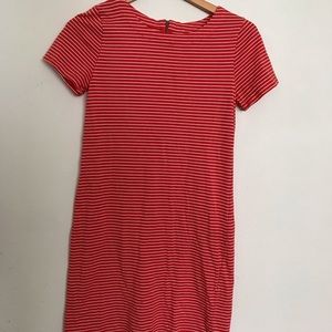 Orange and white striped t-shirt dress